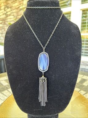 Kendra Scott gunmetal Rayne Necklace with Blue Periwinkle retired Stone